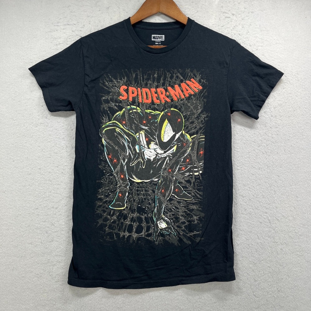 Marvel Spider-Man T Shirt Mens Small Black Graphic Comic Book Hero Streetwear